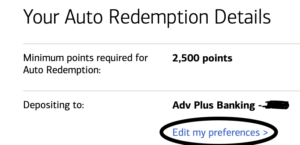 Redemption page with option to edit redemption preferences